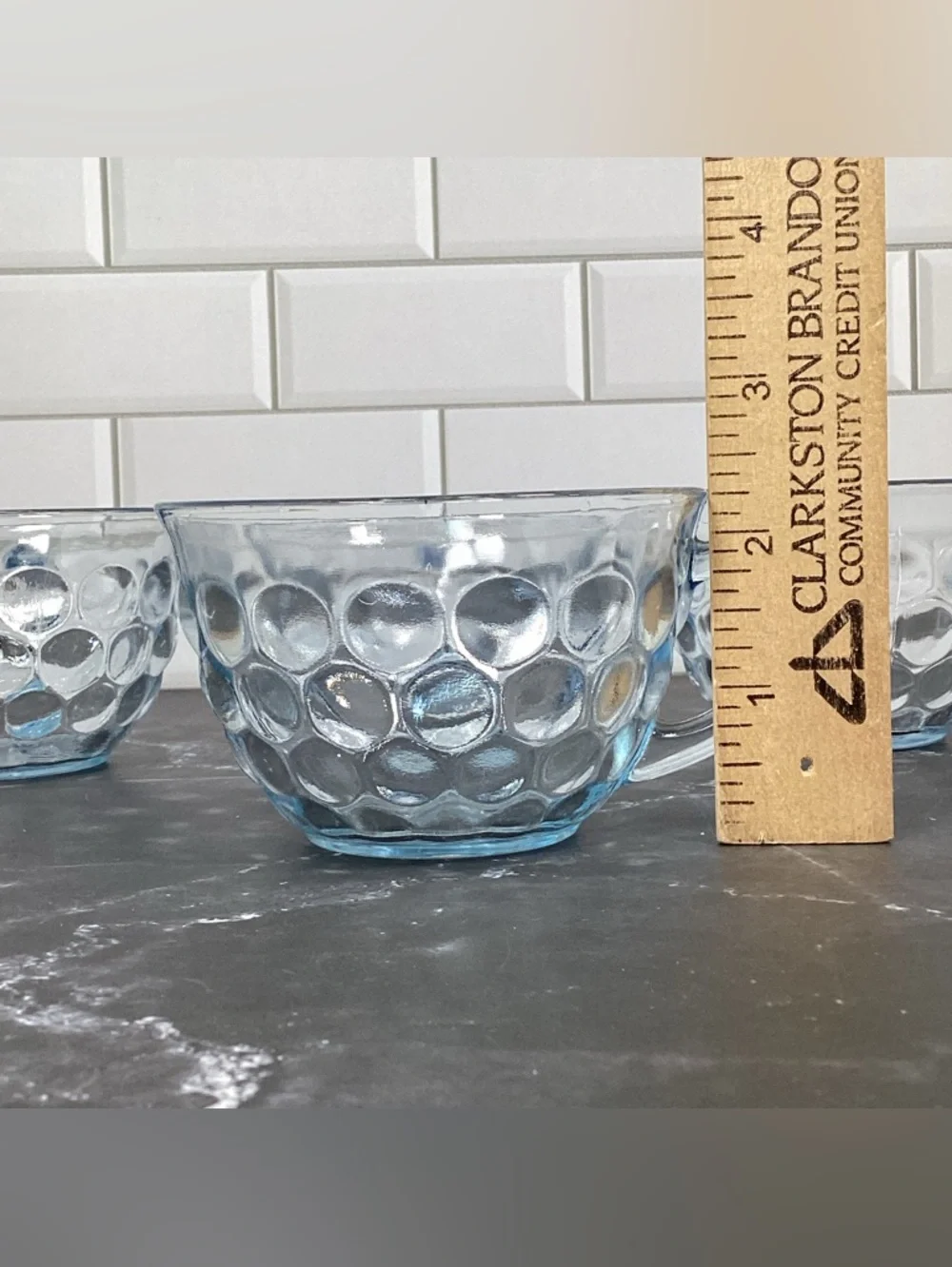 4 Vtg Anchor Hocking Blue Bubble Glass Teacups Or Punch Glasses Depression Glass